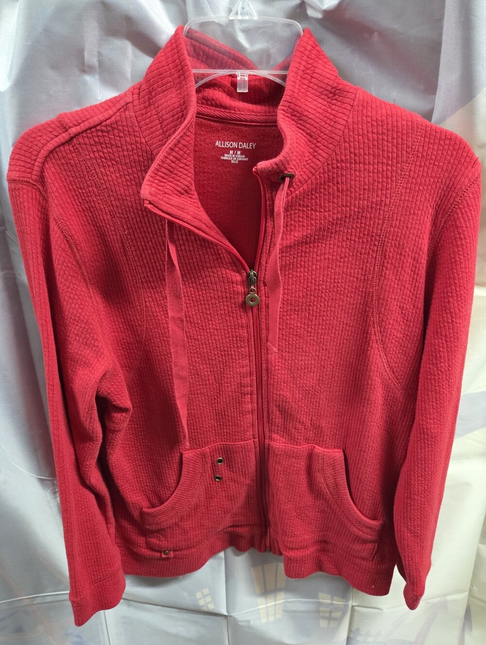 Allison Daley Vibrant Red Waffle-Knit Zip Jacket